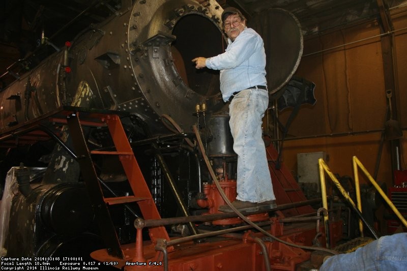 Dennis points out the smokebox work