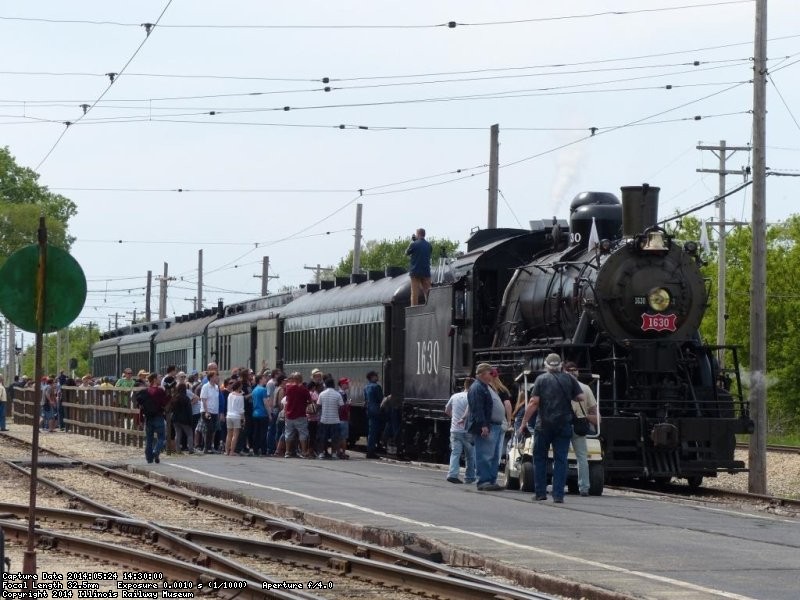 Fans lined up for a ride on the coach train pulled by the Frisco 1630 - Photo by Brian LaKemper