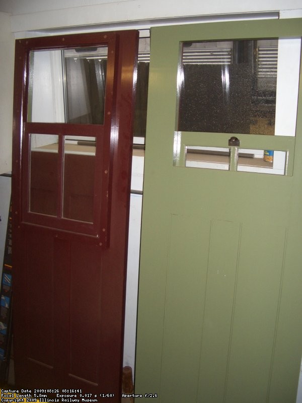 THE DOORS ARE FINISHED AND GLAZED.  THE PHOTO SHOWS THE EXTERIOR COLOR ON THE LEFT AND THE INTERIOR ON THE RIGHT.