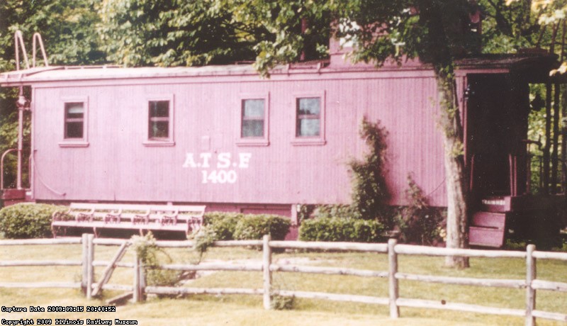 ATSF 1400 as she appeared at the Ryerson estate, now The Ryerson Conservation area. Before coming to the IRM 1400 was a two half-bath pool house. Photo courtesy of the Victor Humphries collection.