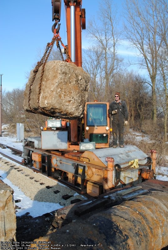 Unloading old signal foundations built by IRM signal dept in 1974