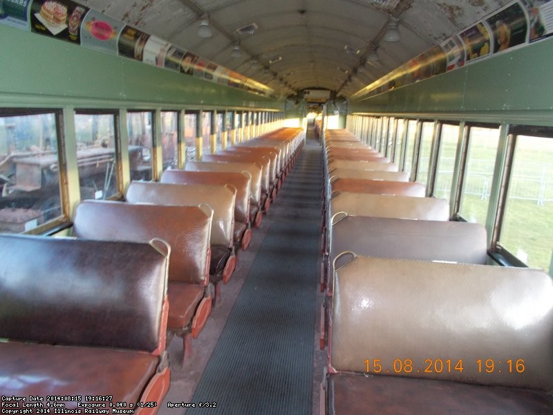 Interior of 2602 after  much time and energy was spent painting and installing car cards  8-15-14