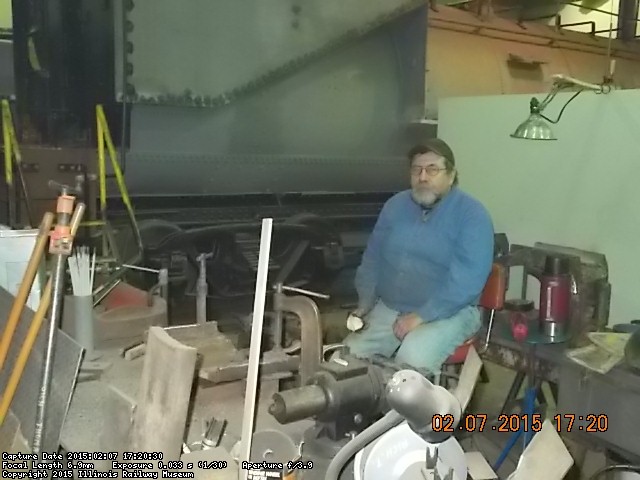   This is Dennis our welder resting a few minutes while working on repairs for the 1630 2-7-15 DSCN1251