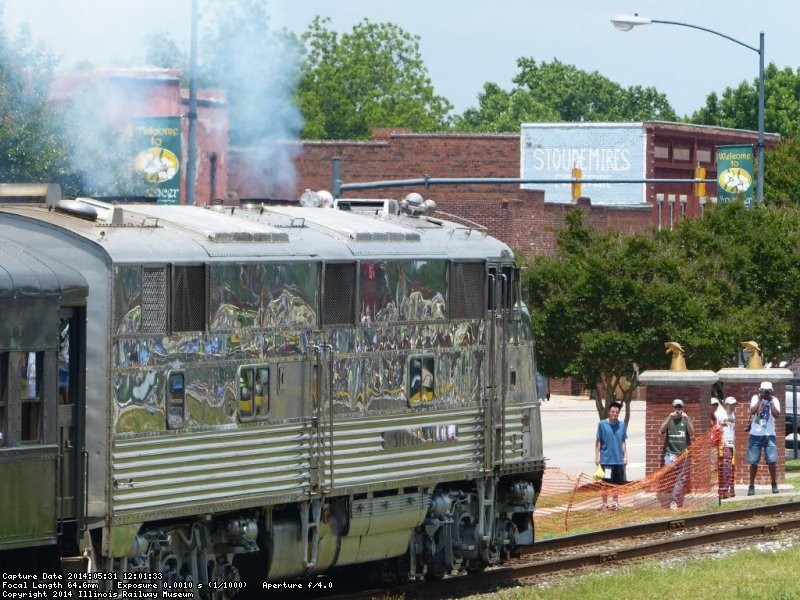 Silver Pilot accelerating away with the North Carolina Transportation Museum's coach train - Photo by Brian LaKemper