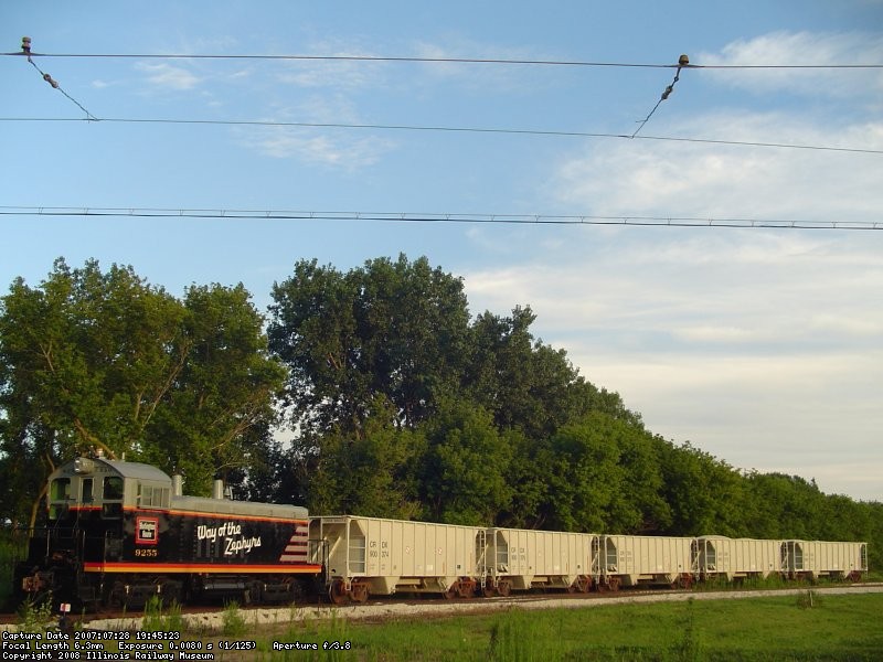 CBQ 9255 with ballast train 07-28-07