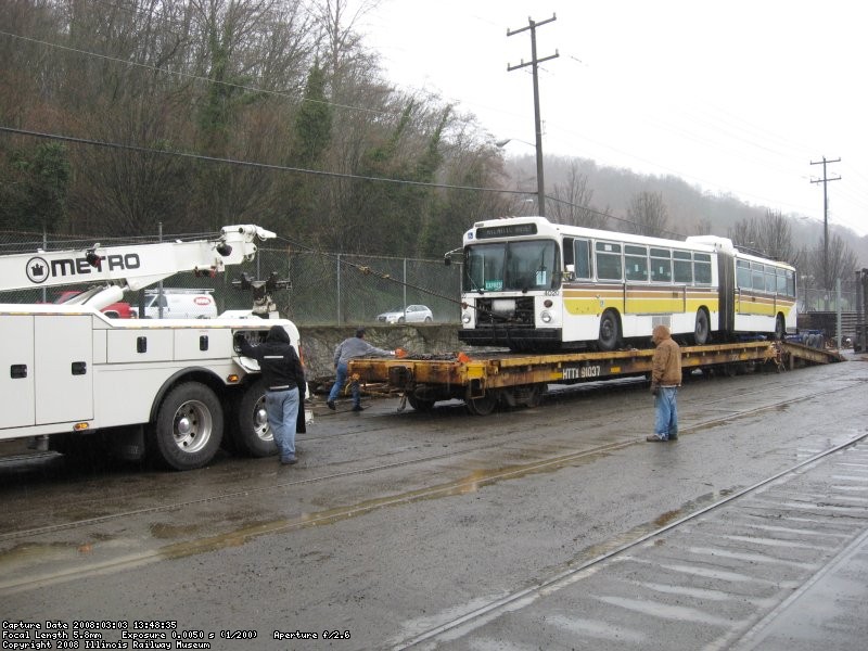 Winched up onto a flatcar for the journey to IRM.  (03/03/2008)