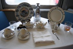 Railroad china and glassware on display for the reunion - Photo by Shelly Vanderschaegen