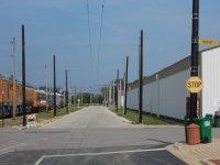 newly installed steel line poles at Central Avenue and Depot Street