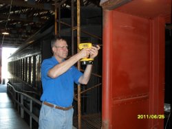 Roger drilling hole for future installation of marker light bracket. Pullman sleeper John Mcloughlin June 2011