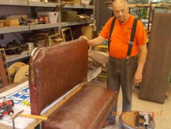 John showing his reupholster handiwork New seats recovered for the 2612  First class job, John 6-18-14  DSC0924
