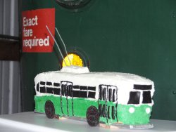 Glenn was honored with a special Trolley Bus cake designed by Julie Piesciuk (10/01/2005).