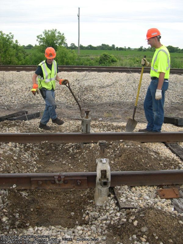 Changing ties on Station track 2 after hours.