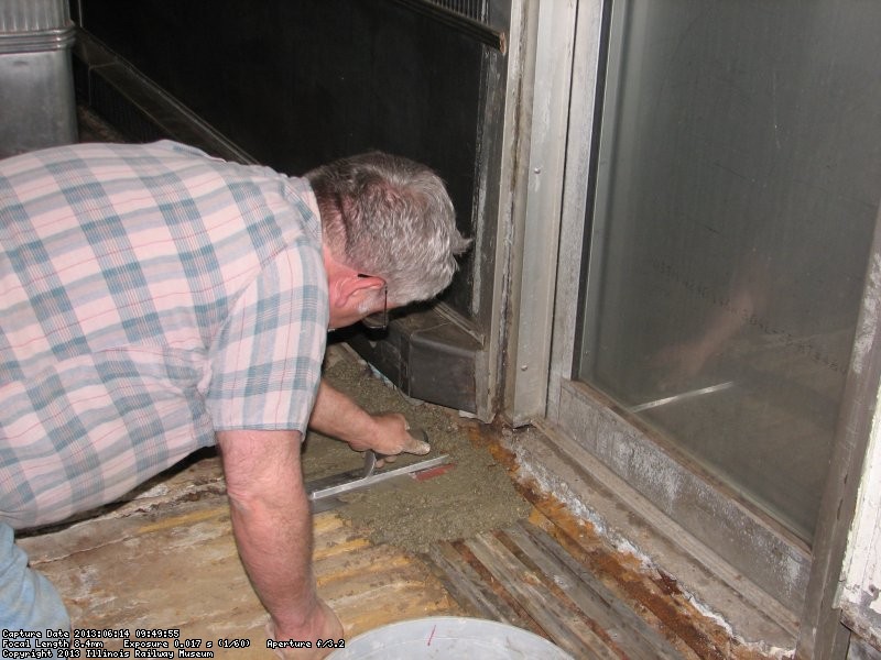 A closer look at the first application of cement. 