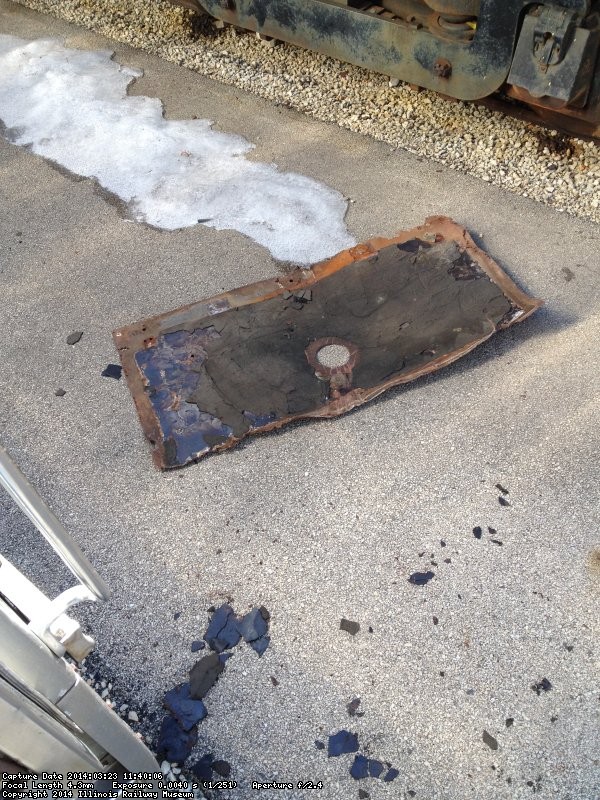 Metal panel Mark Gellman and Michael McCraren pulled from the ceiling in the CNW 9933 RDC