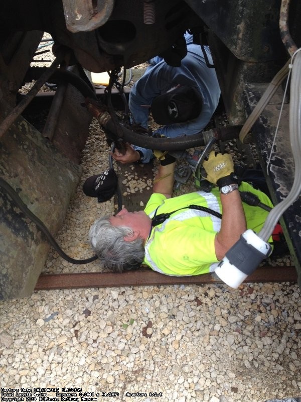 Michael Baksic and Mark Gellman conducting air brake tests - Photo by Michael McCraren