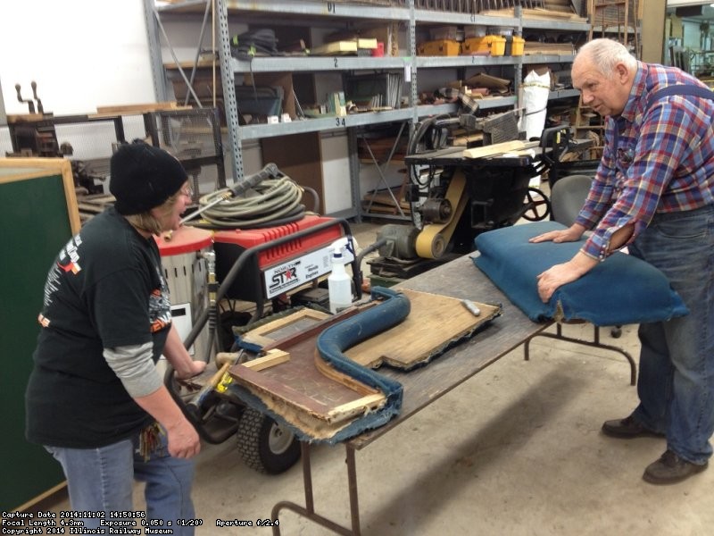 Shelly Vanderschaegen and John McKelvey with a Santa Fe Lounge Car seat - Photo by Michael McCraren