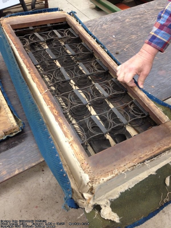 The underside of a Santa Fe Lounge Car bench seat - Photo by Michael McCraren