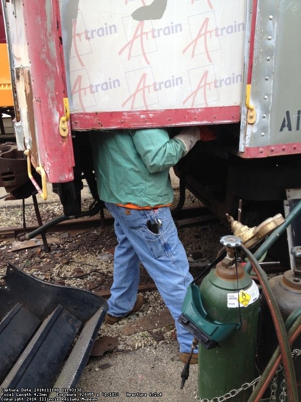 Ray Mormann standing where the step used to be on the 2nd Exhibit Car - Photo by Michael McCraren