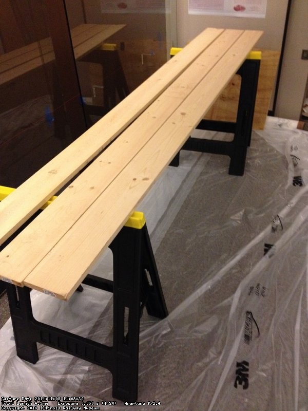 Michael McCraren set up boards to be stained in the 1st Exhibit Car - Photo by Michael McCraren