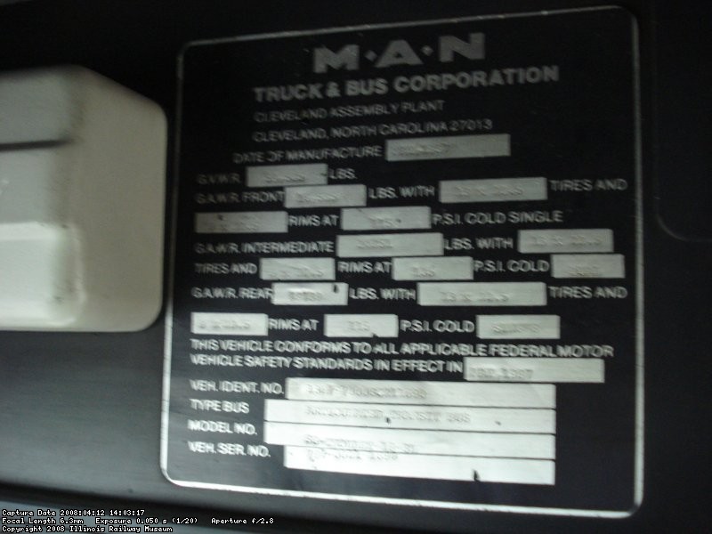 Builder's plate inside the coach