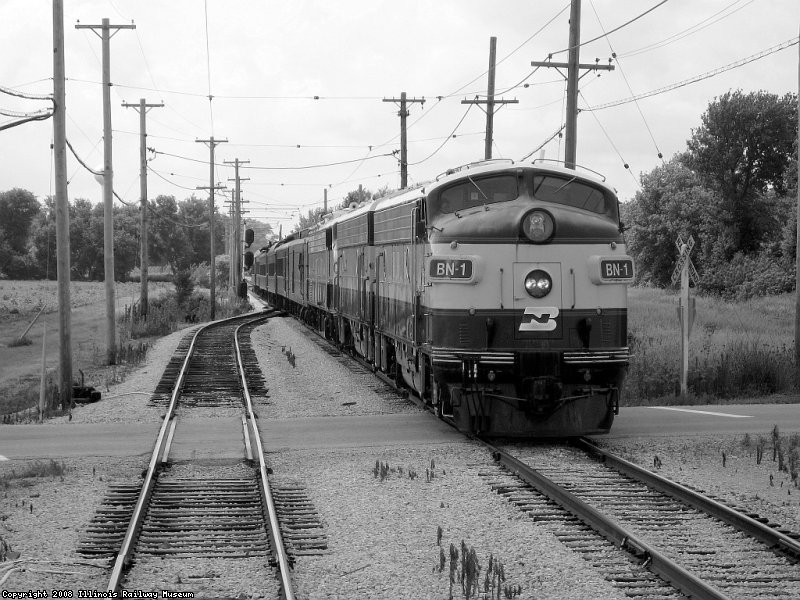 The "Executive Train" heads down the mainline lead by BN1, BN2, BN3