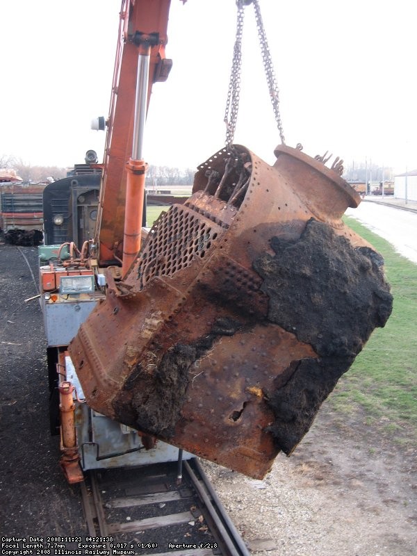 Locomotive firebox suspended in the air