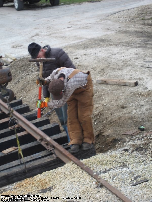 Photo by Tom: spiking into "concrete" ties