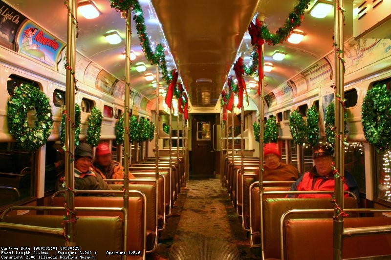Inside the incredibly well decorated Santa Train
