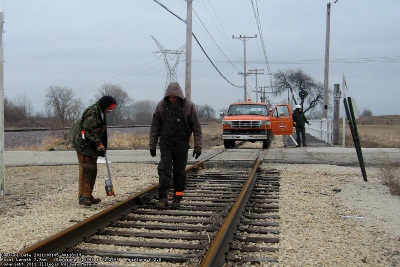Setting the highrail truck on at Seeman Rd and marking bad ties. 3-5-11
