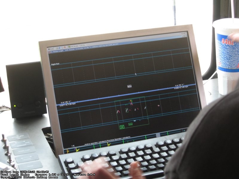 The test gives a side view of both rails from the operators desk.  The marks on the bottom are the holes of a regular joint