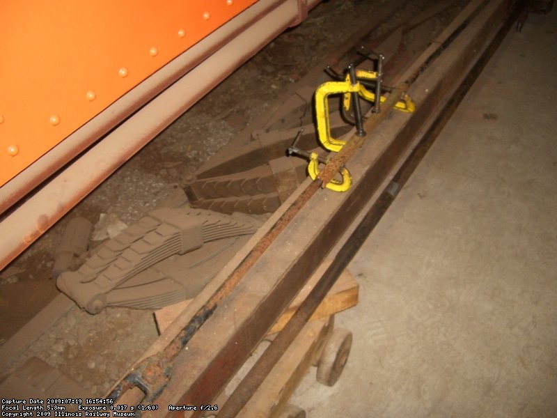 07.19.09 - A BRAKE ROD FROM OUR INVENTORY WAS SHORTENED TO FIT PROPERLY ON THE CAR. AFTER CUTTING, IT HAD THE JAWS APPLIED TO THE BRAKE LEVERS AND WAS MARKED TO INDICATE THE PROPER POSITION FOR WELDING.