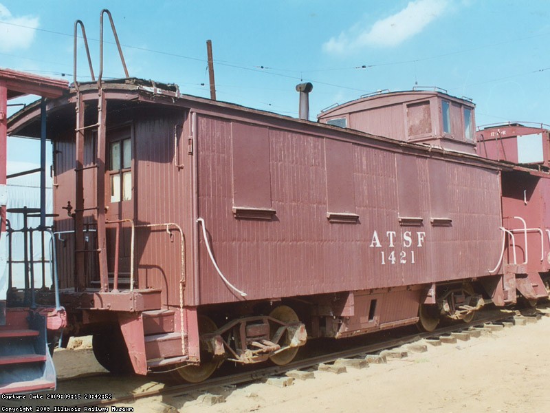 Sister car 1421 at the Orange Empire museum. Ladders, roof walk, correct trucks but no wig wag.