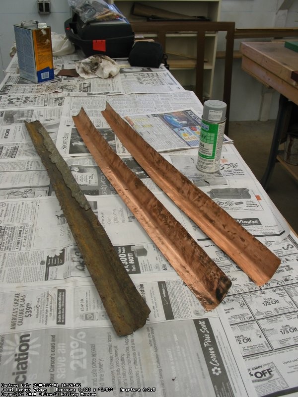 Fabricated new copper gutters for over motorman's windows.