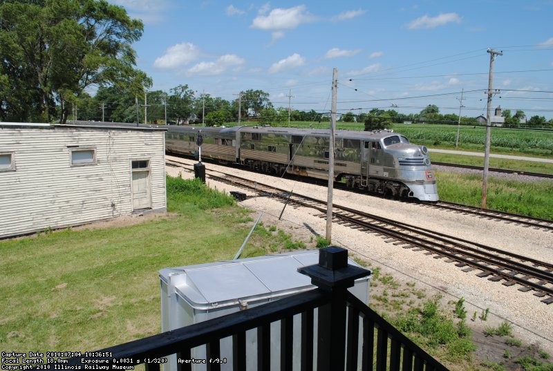 The Nebraska Zephyr heads west through town