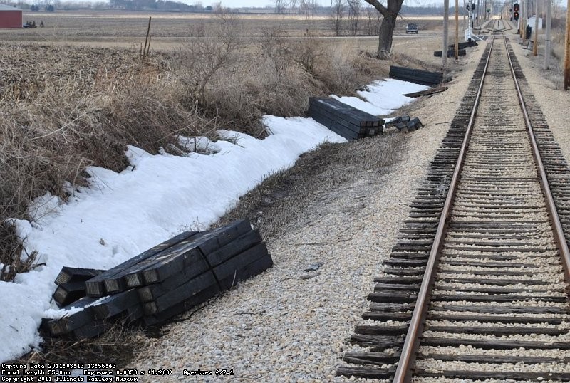 New tie bundles laid out on the mainline East of Seeman Road 3-13-11