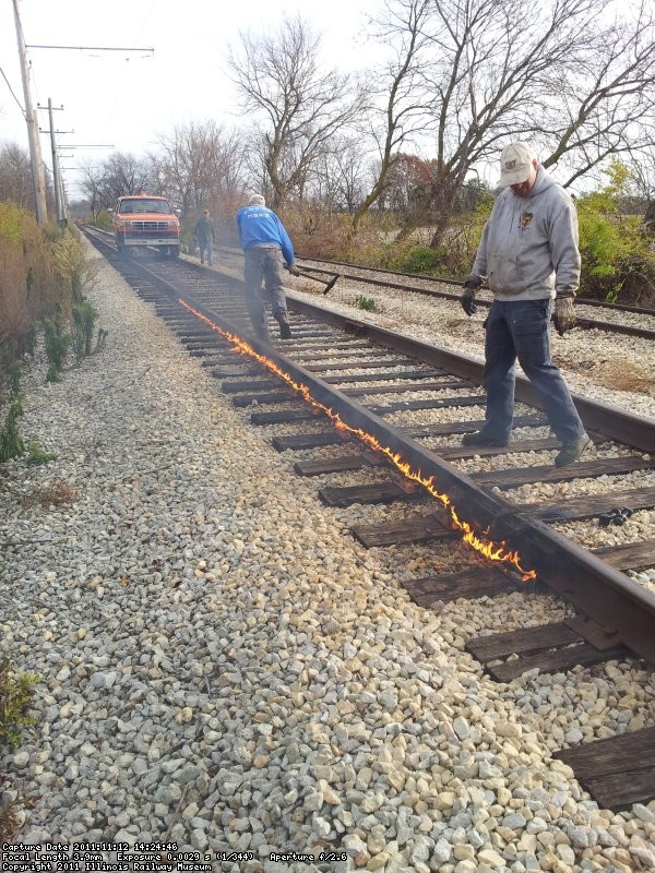 Warming up the rail to fix a pull apart.