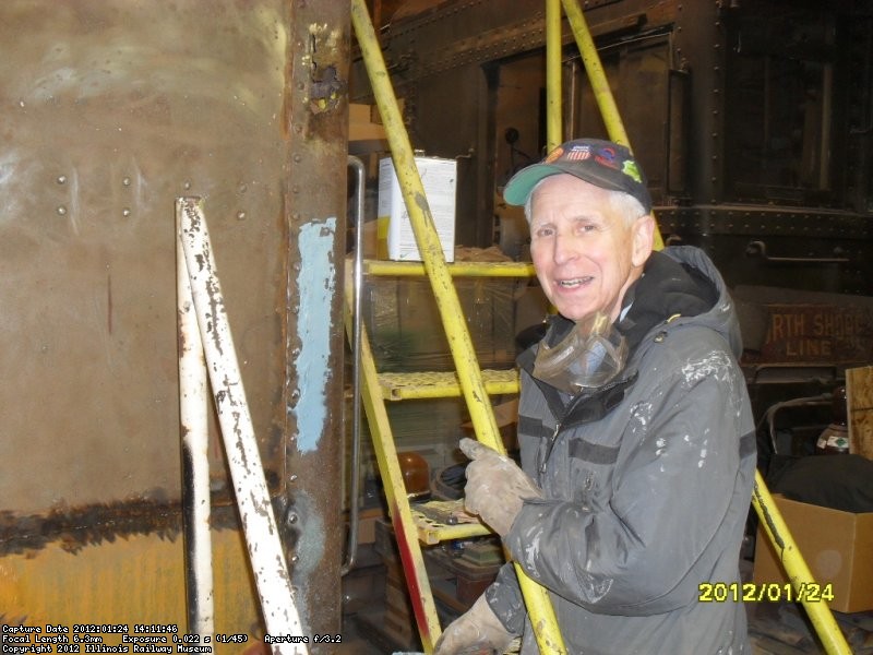 Bill Lieder doing bondo work on CGW 285 Weekday Wed crew project. 1-24-2012 