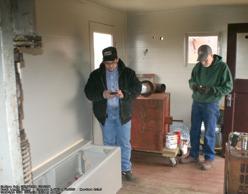 Inside the plow with completed car siding and ceiling