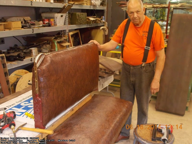 John showing his reupholster handiwork New seats recovered for the 2612  First class job, John 6-18-14  DSC0924