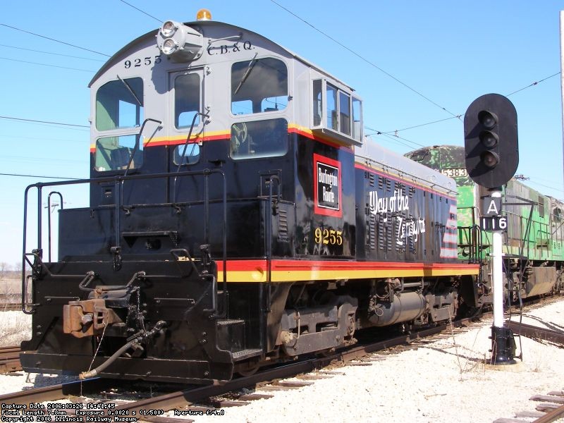 CB&Q 9255 sitting near Barn 2 on a sunny March afternoon