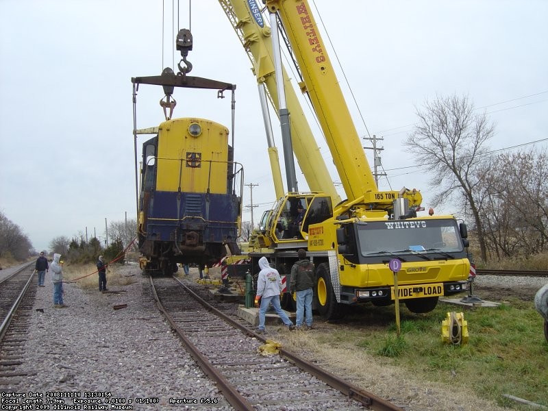 The 543 is slowly lowered to the track. 