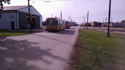 Dayton Flyer 925, CSL Brill-American 84 and Milwaukee Marmon 441 await their turn to go back int the Andersen Garage during switching (10/10/2015).