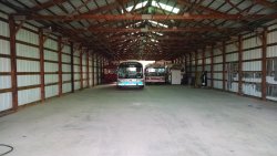 Here's a sight you don't often see - the Andersen Garage mostly empty.  Visible are (L-R) the CSL Brill-American 84, Edmonton BBC 181, Toronto Flyer 9339, and Vancouver Brill 2340 (10/10/2015).