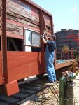 05.16.07 - JOHN FAULHABER AND VICTOR HUMPHREYS, INSIDE THE CAR, WORK TO REMOVE THE OLD SIDING BOLTS.