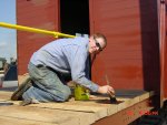 08.12.07 - MARK ST. GERMAIN STARTS TO STAIN THE NEW DECK BOARDS WHICH WERE PUT INTO PLACE BY KIRK WARNER AND MARK.