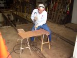 08.19.07 - KIRK WARNER IS NEEDLE CHIPPING THE DIAMOND PLATE FOR THE FLOOR THRESHOLD FOR THE B END OF THE CABOOSE.