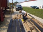 09.05.07 - THE NEW DECK WOOD IS BEING STAINED.  (A MESSY JOB!  THE STAIN GOES EVERYWHERE!)