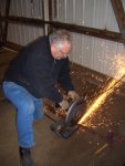 11.28.07 - NEIL SCHWINGBECK IS CUTTING THE A END BRAKE ROD TO REWELD IT TO ITS PROPER LENGTH.  IT HAD TEMPORARY REPAIRS MADE BY THE ROCK ISLAND, WHICH WERE WRONG REPAIRS PER THE AAR RULES.