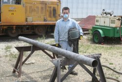 Phil preparing to sand blast