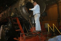 Dennis points out the smokebox work